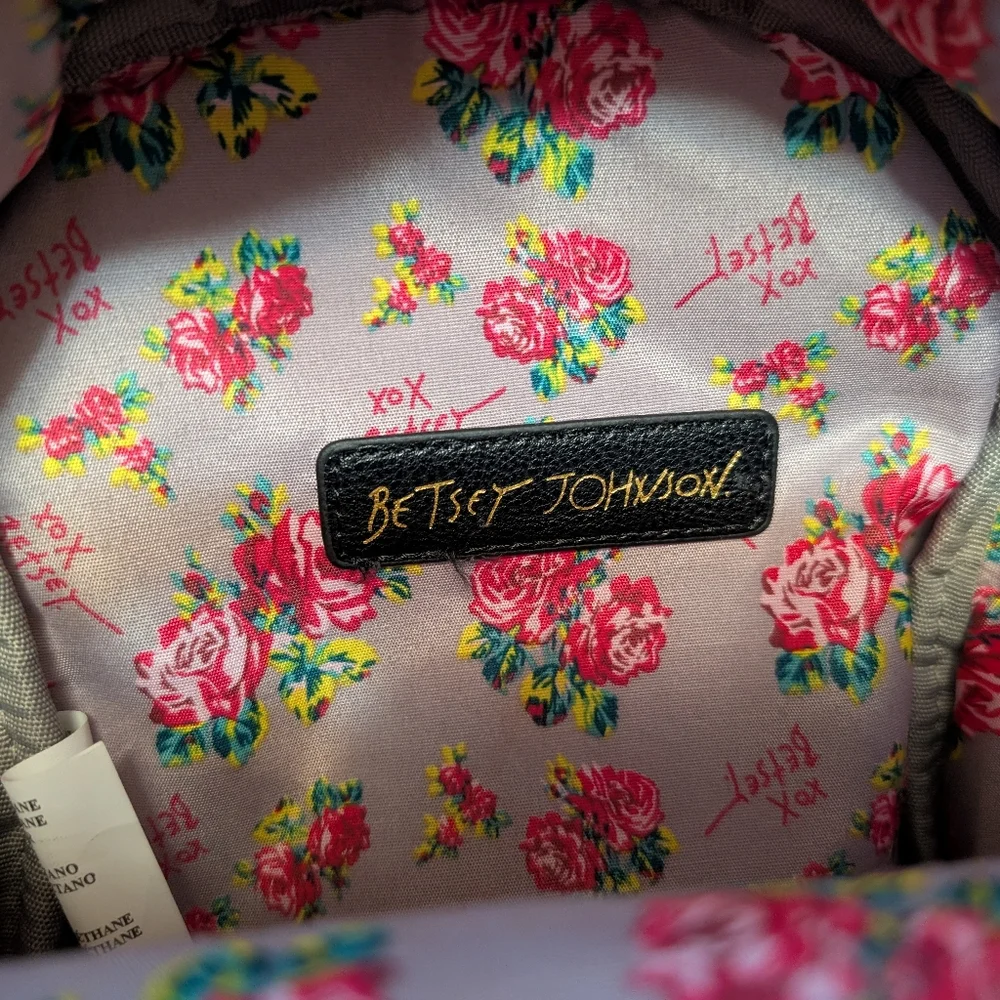 Betsey Johnson Mini Puppy Backpack Floral Rose Print Dog Face Faux Leather Purse